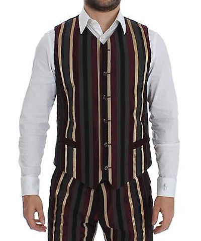 Pre-owned Dolce & Gabbana Suit Striped Runway 3 Piece Slim Fit Vest It48 / Us38 Rrp $12800 In Multicolor