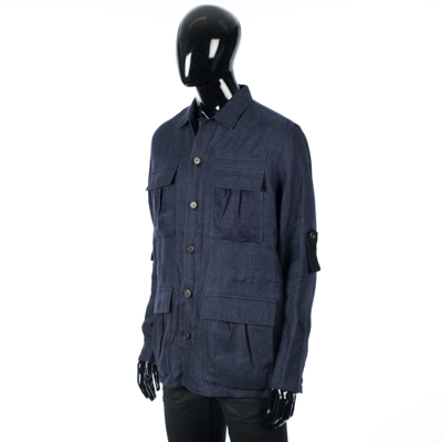 Pre-owned Brioni 2600$ Boxy Fit Shirt Jacket In Navy Blue Linen