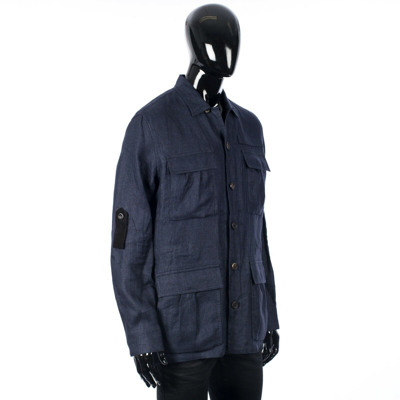 Pre-owned Brioni 2600$ Boxy Fit Shirt Jacket In Navy Blue Linen