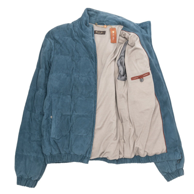 Pre-owned Loro Piana $5950  Travel Light Bomber Piumo Goose Down Kidskin Jacket Size Small In Blue