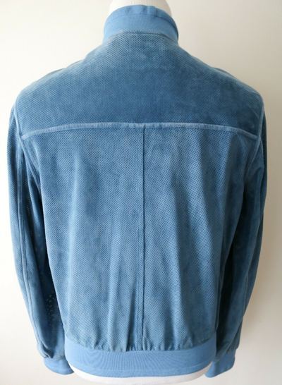 Pre-owned Brioni $6475  Blue Perforated Suede Bomber Jacket Coat Size Xs 46 Euro 36 Us