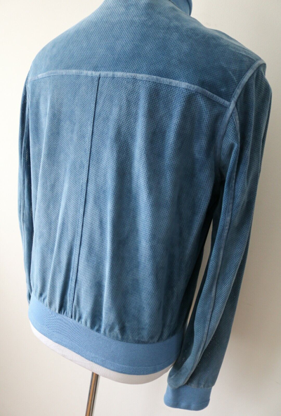 Pre-owned Brioni $6475  Blue Perforated Suede Bomber Jacket Coat Size Xs 46 Euro 36 Us