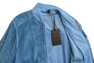 Pre-owned Brioni $6475  Blue Perforated Suede Bomber Jacket Coat Size Xs 46 Euro 36 Us