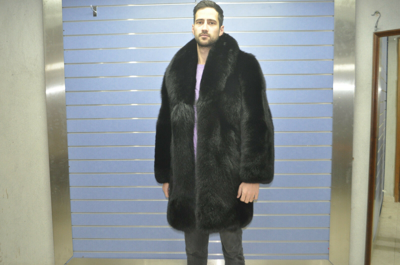 Pre-owned Fox Luxury Full Skin Black  Fur Mens Coat Real Fur Black  Full Length