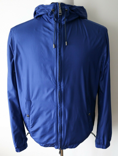 Pre-owned Brioni $4525  Blue Lightweight Reversible Hooded Jacket Hoodie Style Size 3xl