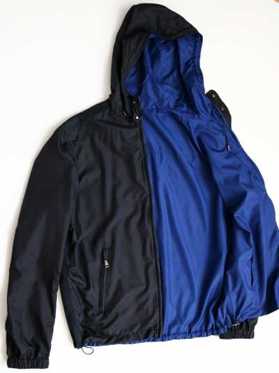 Pre-owned Brioni $4525  Blue Lightweight Reversible Hooded Jacket Hoodie Style Size 3xl