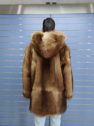 Pre-owned Fenzo Furs Luxury Full Skin Gold Raccoon Fur Mens Coat Real Fur Full Skin To Skin Hood
