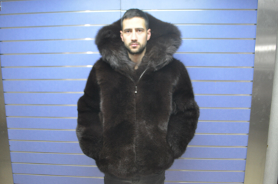 Pre-owned Fox Luxury Full Skin Brown  Fur Mens Bomber Real Fur Skin To Skin  With Hood