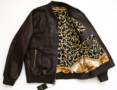 Pre-owned Fredo Ferrucci $13450  Brown 100% Genuine Python Leather Jacket Size 58 Euro 3xl