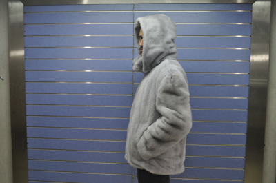 Pre-owned Fenzo Furs Luxury Full Skin Sapphire Mink Fur Mens Coat Real Fur Jacket Mink Fur With Hood In Silver