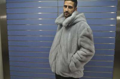Pre-owned Fenzo Furs Luxury Full Skin Sapphire Mink Fur Mens Coat Real Fur Jacket Mink Fur With Hood In Silver
