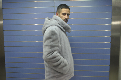 Pre-owned Fenzo Furs Luxury Full Skin Sapphire Mink Fur Mens Coat Real Fur Jacket Mink Fur With Hood In Silver