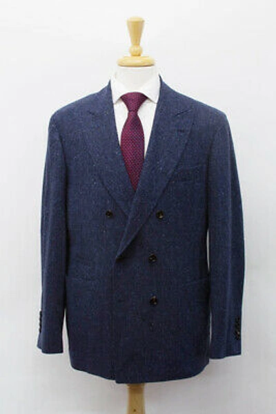 Pre-owned Brunello Cucinelli Nwt$5145  Cashmere-wool Db Herringbone Sport Coat 50/40us A221 In Navy Black + Flecks Of Royal Blue