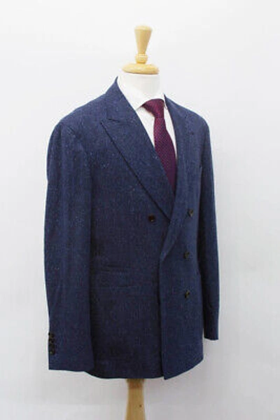 Pre-owned Brunello Cucinelli Nwt$5145  Cashmere-wool Db Herringbone Sport Coat 50/40us A221 In Navy Black + Flecks Of Royal Blue