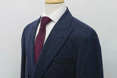 Pre-owned Brunello Cucinelli Nwt$5145  Cashmere-wool Db Herringbone Sport Coat 50/40us A221 In Navy Black + Flecks Of Royal Blue