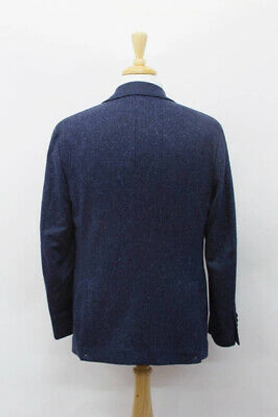 Pre-owned Brunello Cucinelli Nwt$5145  Cashmere-wool Db Herringbone Sport Coat 50/40us A221 In Navy Black + Flecks Of Royal Blue