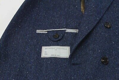 Pre-owned Brunello Cucinelli Nwt$5145  Cashmere-wool Db Herringbone Sport Coat 50/40us A221 In Navy Black + Flecks Of Royal Blue