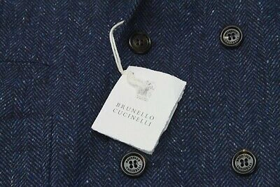 Pre-owned Brunello Cucinelli Nwt$5145  Cashmere-wool Db Herringbone Sport Coat 50/40us A221 In Navy Black + Flecks Of Royal Blue