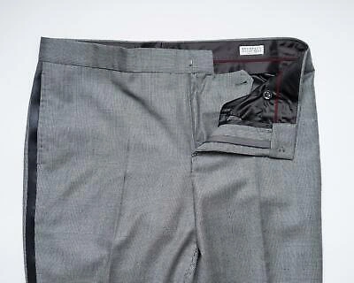 Pre-owned Brunello Cucinelli $5,195 Gray Plaid Virgin Wool Slim Cropped Pants Tuxedo 40