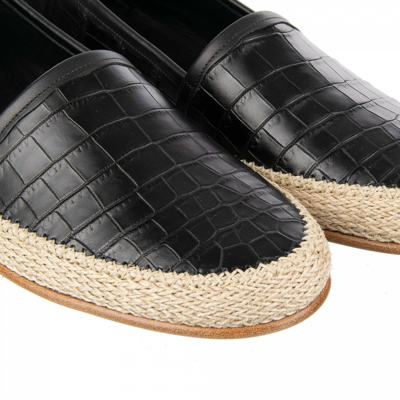 Pre-owned Dolce & Gabbana Crocodile Rope Loafer Moccasins Shoes Pianosa Black Beige 09512