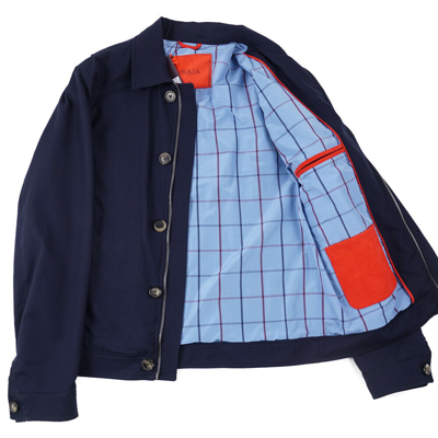 Pre-owned Isaia $3995  Super 200s Soft Jersey Wool Flight Jacket M (eu 50) Navy Blue