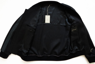 Pre-owned Brioni $5400  Two Tone Black And Gray Cashmere Blend Bomber Jacket Size Large In Multicolor