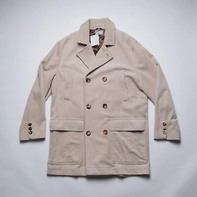Pre-owned Brunello Cucinelli $6,150 Beige Corduroy Cotton Cashmere Blend Coat (50 It) M
