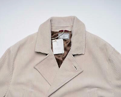 Pre-owned Brunello Cucinelli $6,150 Beige Corduroy Cotton Cashmere Blend Coat (50 It) M