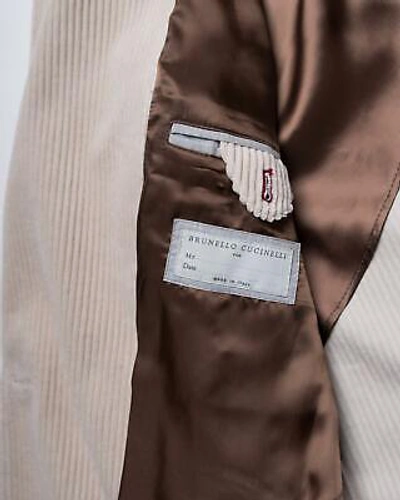 Pre-owned Brunello Cucinelli $6,150 Beige Corduroy Cotton Cashmere Blend Coat (50 It) M