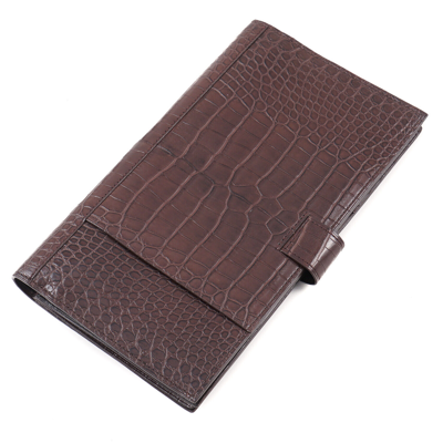 Pre-owned Zilli Large-size 'voyageur' Travel Wallet In Brown Matte Crocodile