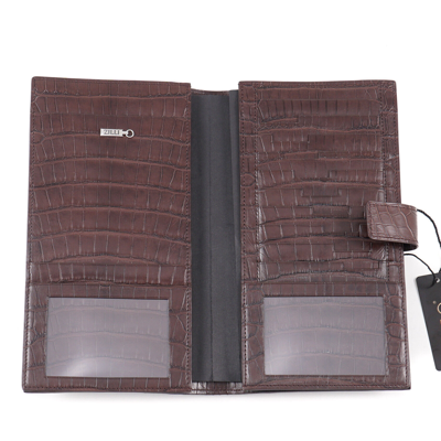 Pre-owned Zilli Large-size 'voyageur' Travel Wallet In Brown Matte Crocodile