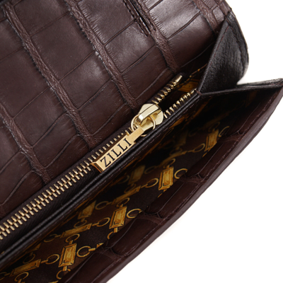 Pre-owned Zilli Large-size 'voyageur' Travel Wallet In Brown Matte Crocodile