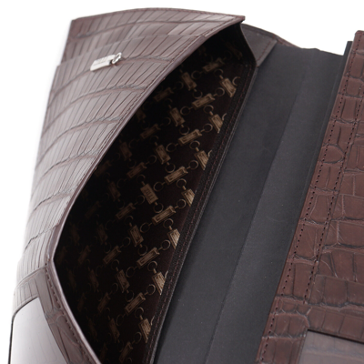 Pre-owned Zilli Large-size 'voyageur' Travel Wallet In Brown Matte Crocodile
