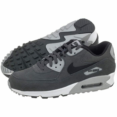 Pre-owned Nike Size 13 Air Max 90 Leather Shoes 652980 012 Grey Black White