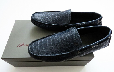 Pre-owned Brioni $4475  Blue Crocodile Alligator Leather Loafers Shoes 11 Us 44 Euro 10 Uk