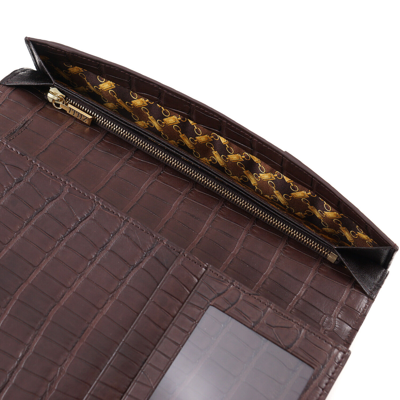 Pre-owned Zilli Large-size 'voyageur' Travel Wallet In Brown Matte Crocodile