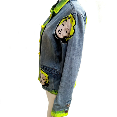 Pre-owned Amira Di Transilvania Woman Jacket Casual Spring Original Pop Art Jeans Graffity Diva Marilyn Monroe 1 In Blue