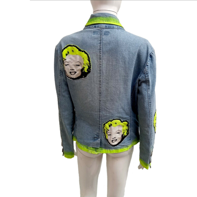 Pre-owned Amira Di Transilvania Woman Jacket Casual Spring Original Pop Art Jeans Graffity Diva Marilyn Monroe 1 In Blue