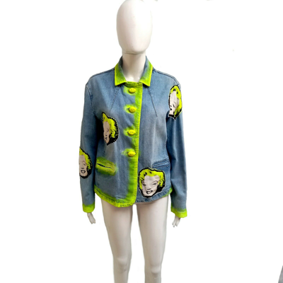 Pre-owned Amira Di Transilvania Woman Jacket Casual Spring Original Pop Art Jeans Graffity Diva Marilyn Monroe 1 In Blue