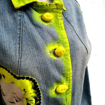 Pre-owned Amira Di Transilvania Woman Jacket Casual Spring Original Pop Art Jeans Graffity Diva Marilyn Monroe 1 In Blue