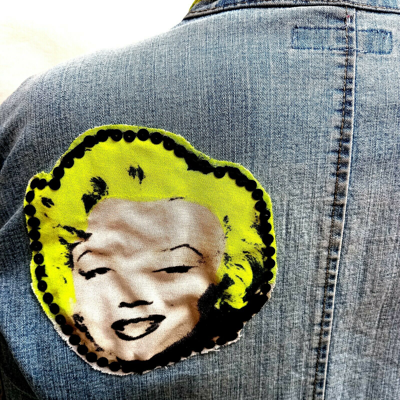 Pre-owned Amira Di Transilvania Woman Jacket Casual Spring Original Pop Art Jeans Graffity Diva Marilyn Monroe 1 In Blue