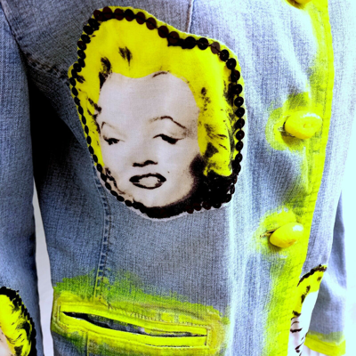 Pre-owned Amira Di Transilvania Woman Jacket Casual Spring Original Pop Art Jeans Graffity Diva Marilyn Monroe 1 In Blue