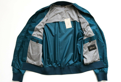 Pre-owned Brioni $3950  Teal Thin Lightweight 100% Silk Bomber Jacket Coat Size Large In Blue