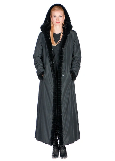 Pre-owned Madison Avenue Mall Black Full Length Sheared Mink Fur Coat Long Hooded Reversible Size 8