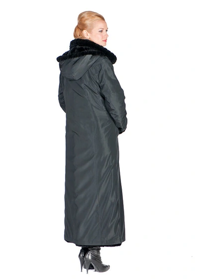 Pre-owned Madison Avenue Mall Black Full Length Sheared Mink Fur Coat Long Hooded Reversible Size 8