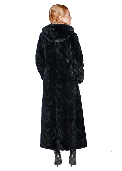 Pre-owned Madison Avenue Mall Black Full Length Sheared Mink Fur Coat Long Hooded Reversible Size 8