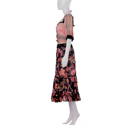 Pre-owned Amira Di Transilvania Women Clothing Summer Dress Haute Couture Gipsy Provincial Floreal Party Fashion In Orange