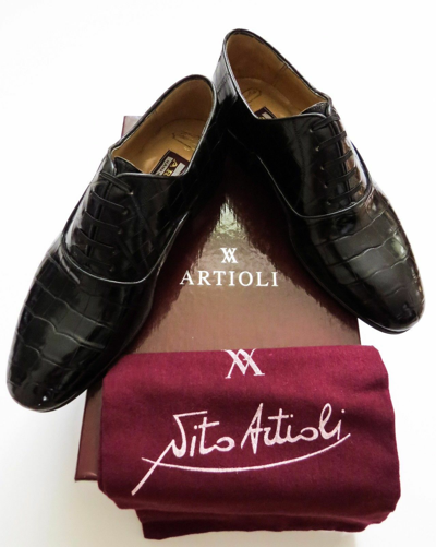 Pre-owned Artioli $5800  Black Crocodile Leather Oxford Shoes 11.5 Us 44.5 Euro 10.5 Uk