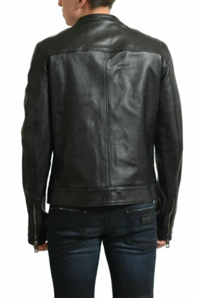 Pre-owned Dolce & Gabbana Men's Black 100% Leather Full Zip Basic Jacket Us S M L