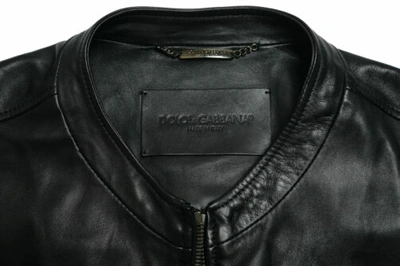 Pre-owned Dolce & Gabbana Men's Black 100% Leather Full Zip Basic Jacket Us S M L